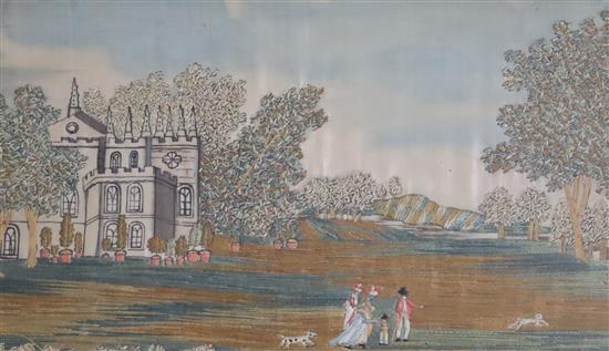 A pair of Regency watercolour and silkwork panels by Atherton of Cambridge depicting Richmond Bridge and Strawberry Hill